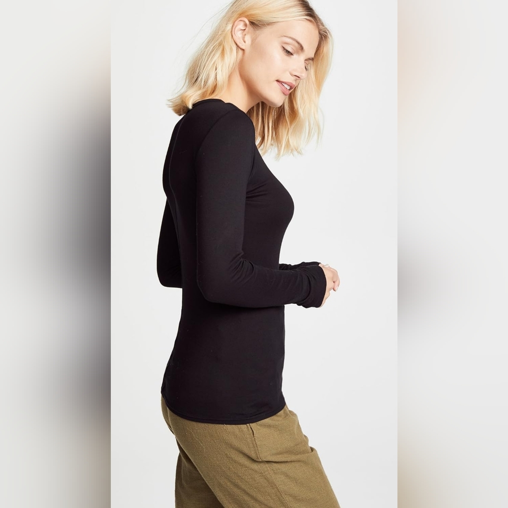 Enza Costa Women's Essential Supima Cotton  Long Sleeve - Black Size XS